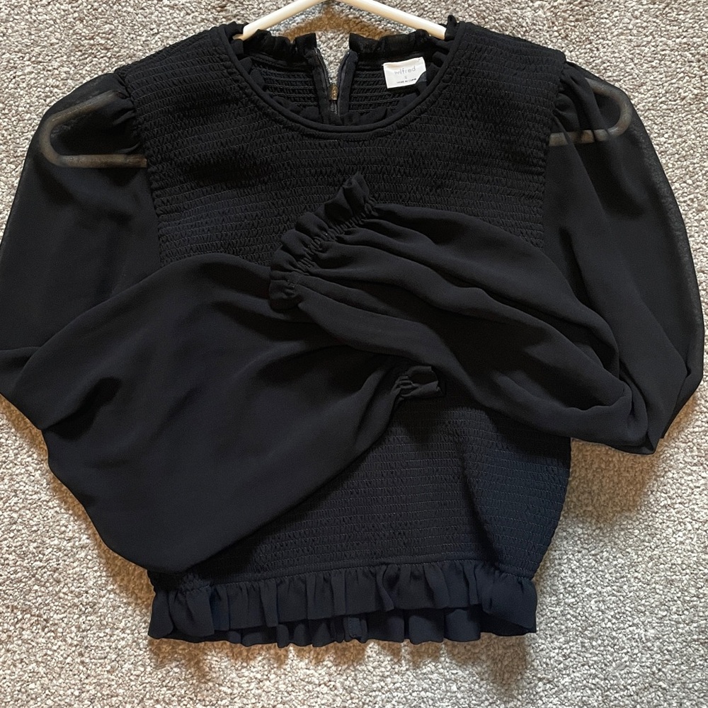 Wilfred Black Blouse with Sheer Sleeves - Picture 2 of 5